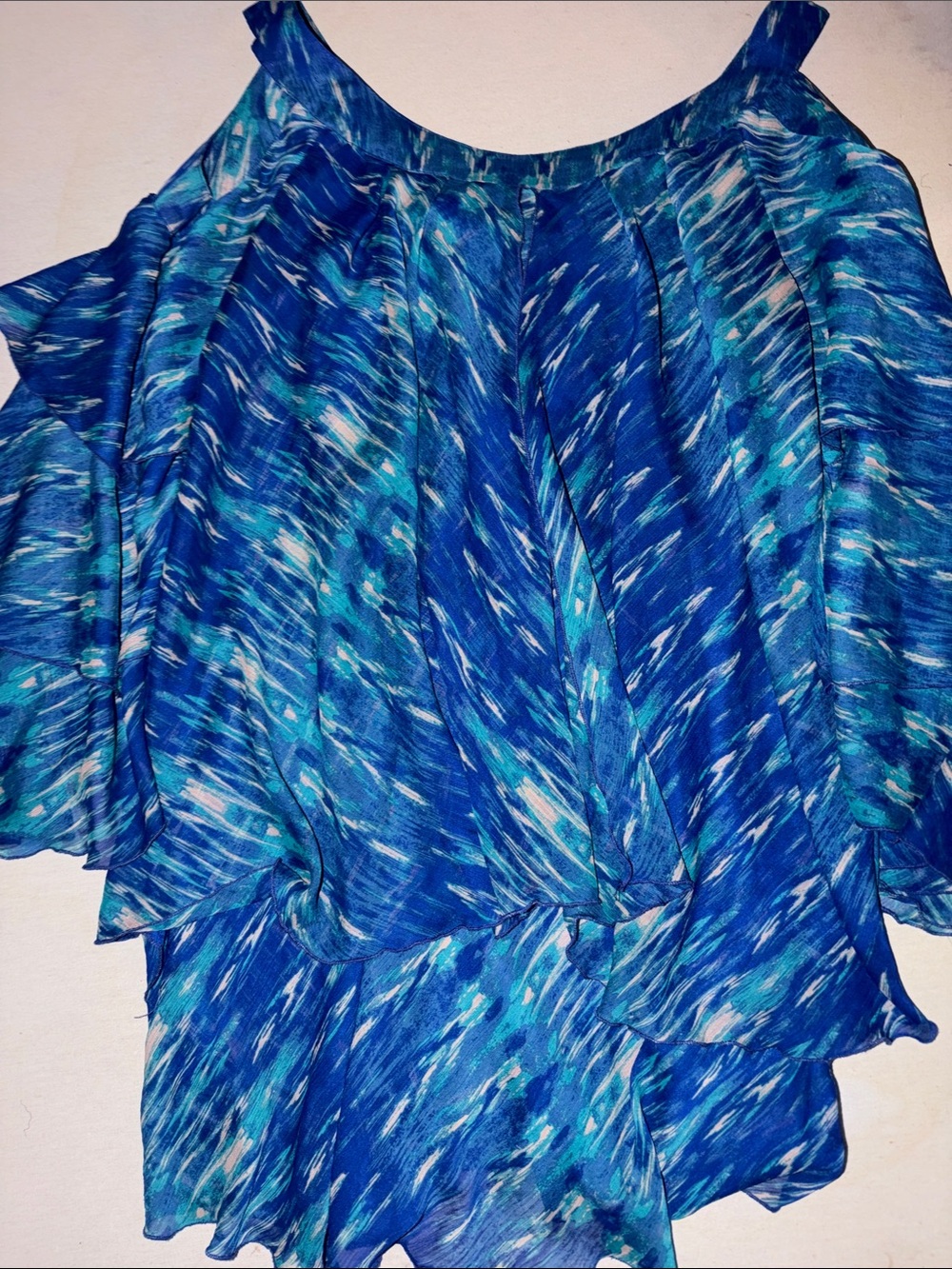 Womens Size L Blue Patterned Cold-Shoulder Women’s Blouse